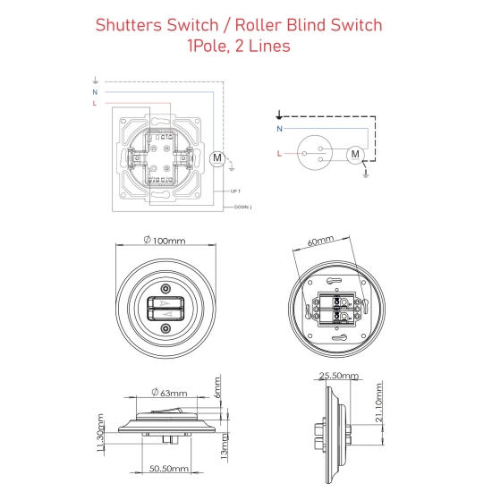 Flush-Mounted Metal Toggle Shutters Switch / Roller Blinds Switch